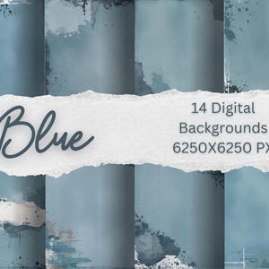 Blue Digital Backgrounds | 14 Coastal Distressed Textures | High Resolution 6250x6250px | Sea-Inspired Digital Papers