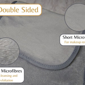 Double sided, with short fibres to easily remove makeup without the need for chemicals, and long fibres to deep cleanse the pores and provide gentle exfoliation