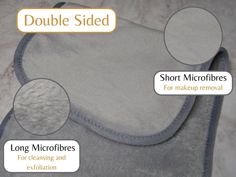 Double sided, with short fibres to easily remove makeup without the need for chemicals, and long fibres to deep cleanse the pores and provide gentle exfoliation