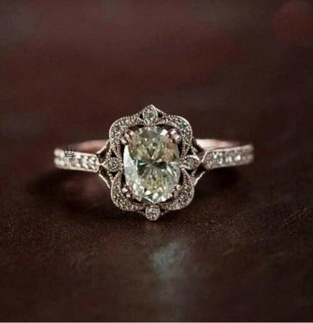 Milgrain Vintage Engagement Ring Art Deco Ring 14K Rose Gold - Etsy