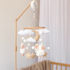 Sheep baby mobile Neutral Boho lamb newborn nursey sheep hanging Baby shower gift crib mobile Room nursery decor Felt mobile cot mobile