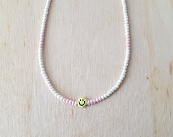Smiley Necklace, Colorful Beaded Summer Choker, Seed Beads Necklace with Smiley, Gift for Mom, Sister, Girlfriend