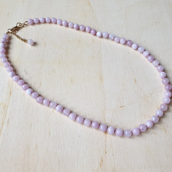 Silk Hand Knotted Kunzite Necklace, Dainty Gemstone Beaded Jewellery, Long Pink Gemstone Necklace, Aquarius Birthstone, Gift for Her