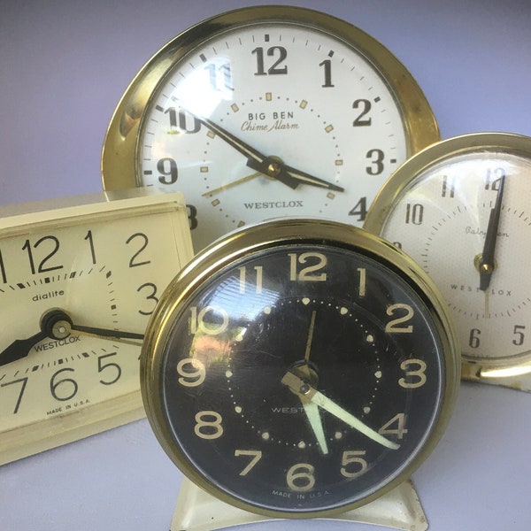Vintage Westclox Big Ben Baby Ben Wind-up Chime Metal Alarm Clock - Plastic Dialite PlugIn White Face Black Numbers Black Face White Numbers