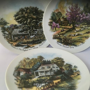 Currier & Ives American Homestead Collection Decorative Plates Summer Spring New England Cider Making