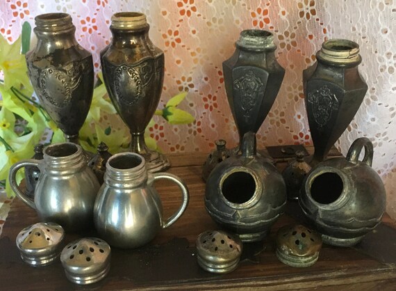 Choice Antique Silver Plate or Pewter Salt and Pepper Shaker Sets