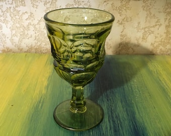 2 Beautiful Fostoria Henry Ford Museum Argus Green Goblets 6.5” Green Glass Wine Champagne Glass Thumbprint Vintage Tableware Drinkware
