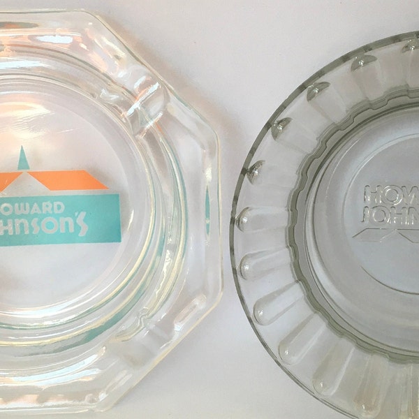 Vintage Howard Johnson’s Hotel Glass Ashtray Trinket Dish Octagon Ruffled Edge Americana Memorabilia Embossed Logo Graphic Logo Advertising