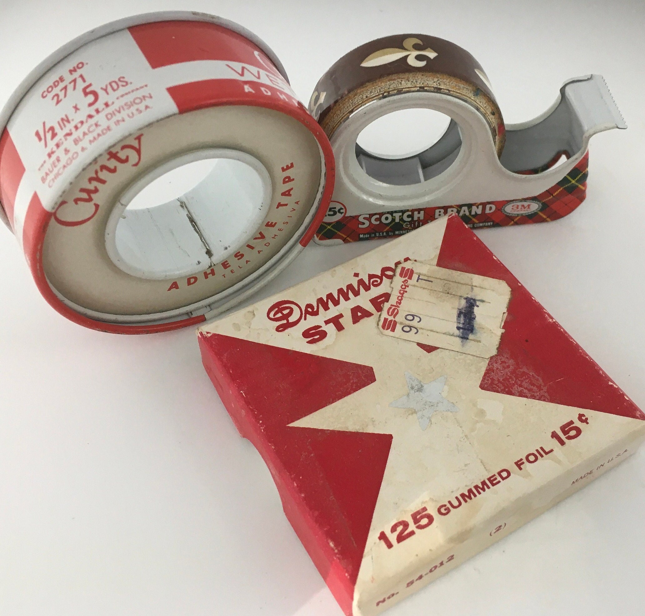 Vintage Scotch Brand double sided Tape Metal Tin Dispenser With Tape 3M