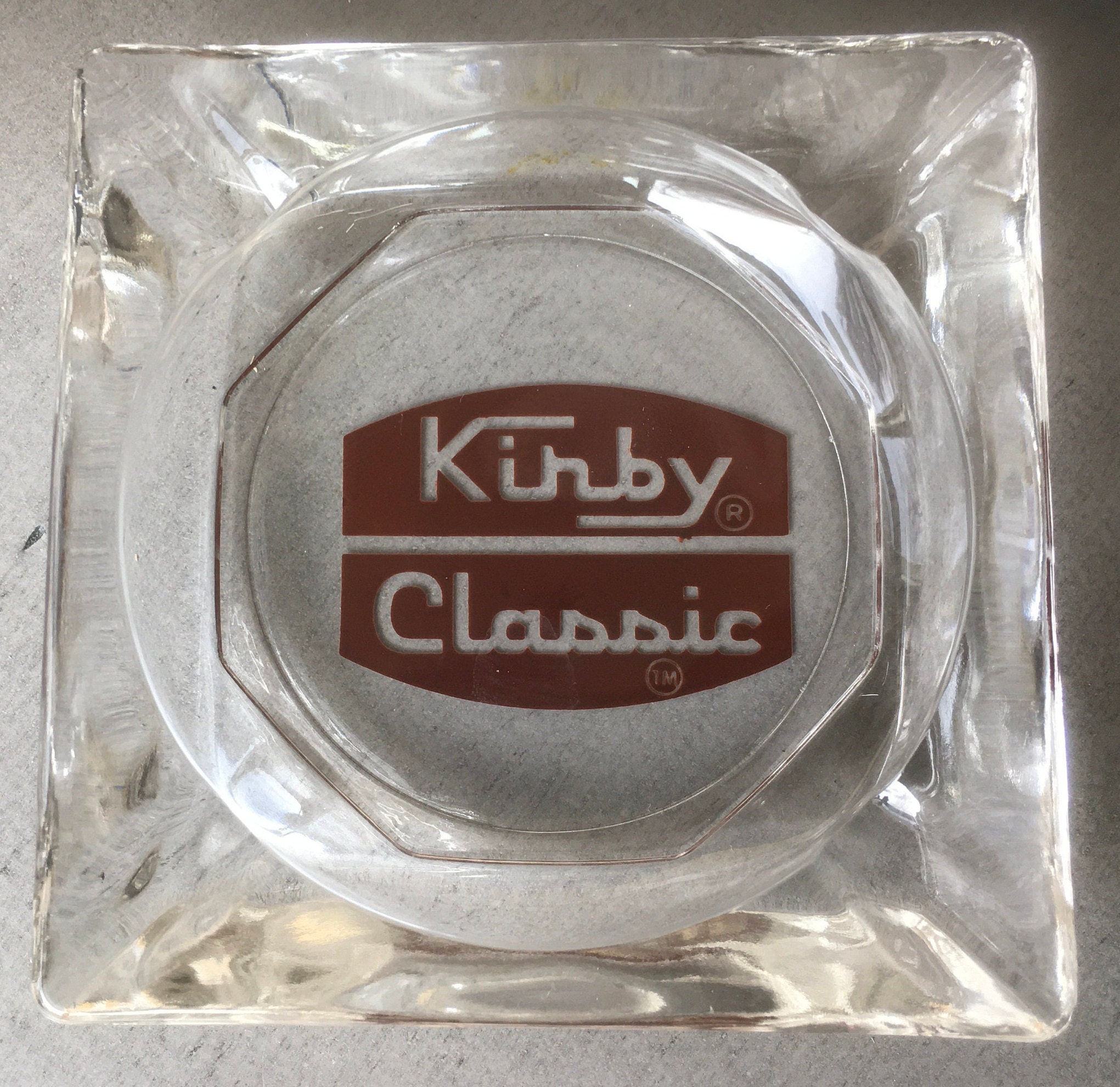 Kirby Classic Vacuum Promotional  Souvenir Vintage Glass Ashtray Trinket Dish Logo Advertising Graphic Memorabilia Americana