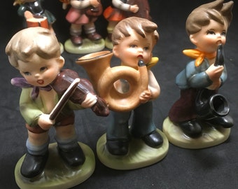 Napco Set 6 Ceramic Musical Figurines Boys and Girls Playing Music