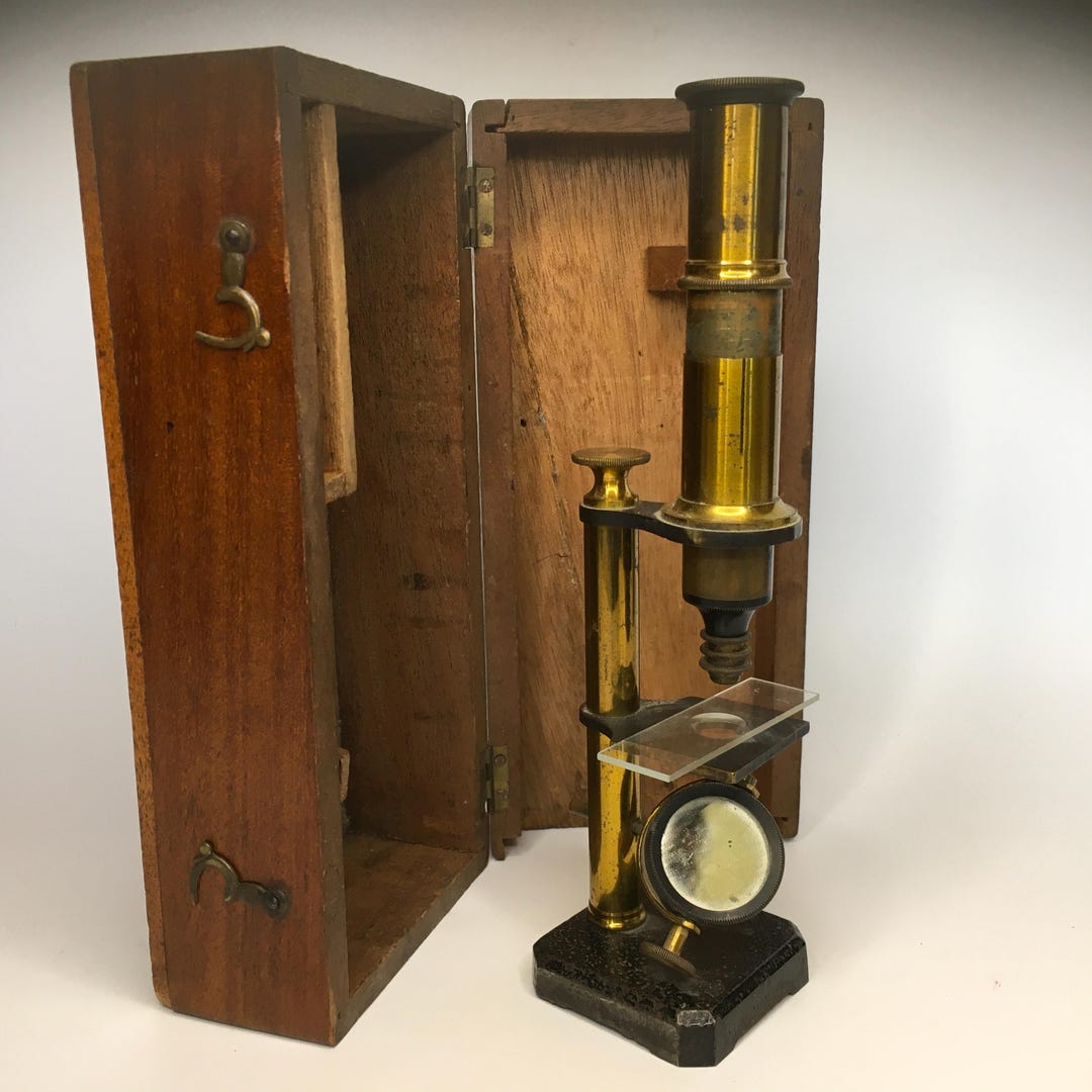Vintage Microscope Box Antique Brass Microscope With Wood Box Vintage Medical Science Biology ...