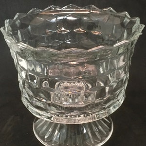 Whitehall Cubist Clear Glass Trifle Bowl Vase Serving Dish Compote Optical Illusion Geometric Cubes Serving Ware Christmas Table