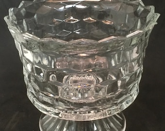 Whitehall Cubist Clear Glass Trifle Bowl Vase Serving Dish Compote Optical Illusion Geometric Cubes Cubist Design Serving Ware