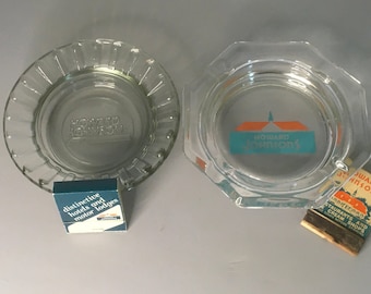 Vintage Howard Johnson’s Hotel Glass Ashtray & Matches Trinket Dish Octagon Ruffled Edge Americana Memorabilia Logo Graphic Logo Advertising