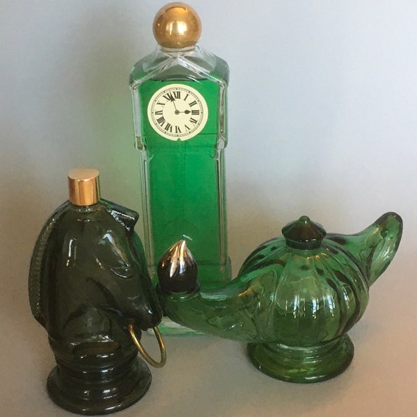 Choice Green Glass Bottle Classic Avon Horse Head Aladdin Lamp Mennen Skin Bracer Grandfather Clock After Shave Vintage Vanity Décor