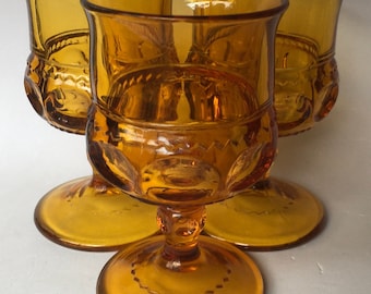 3-Piece SET Indiana Glass Vintage Amber Glass Kings Crown Thumbprint Coin Spot 4 oz Pedestal Cordial Goblet Stem Barware Candle Holder