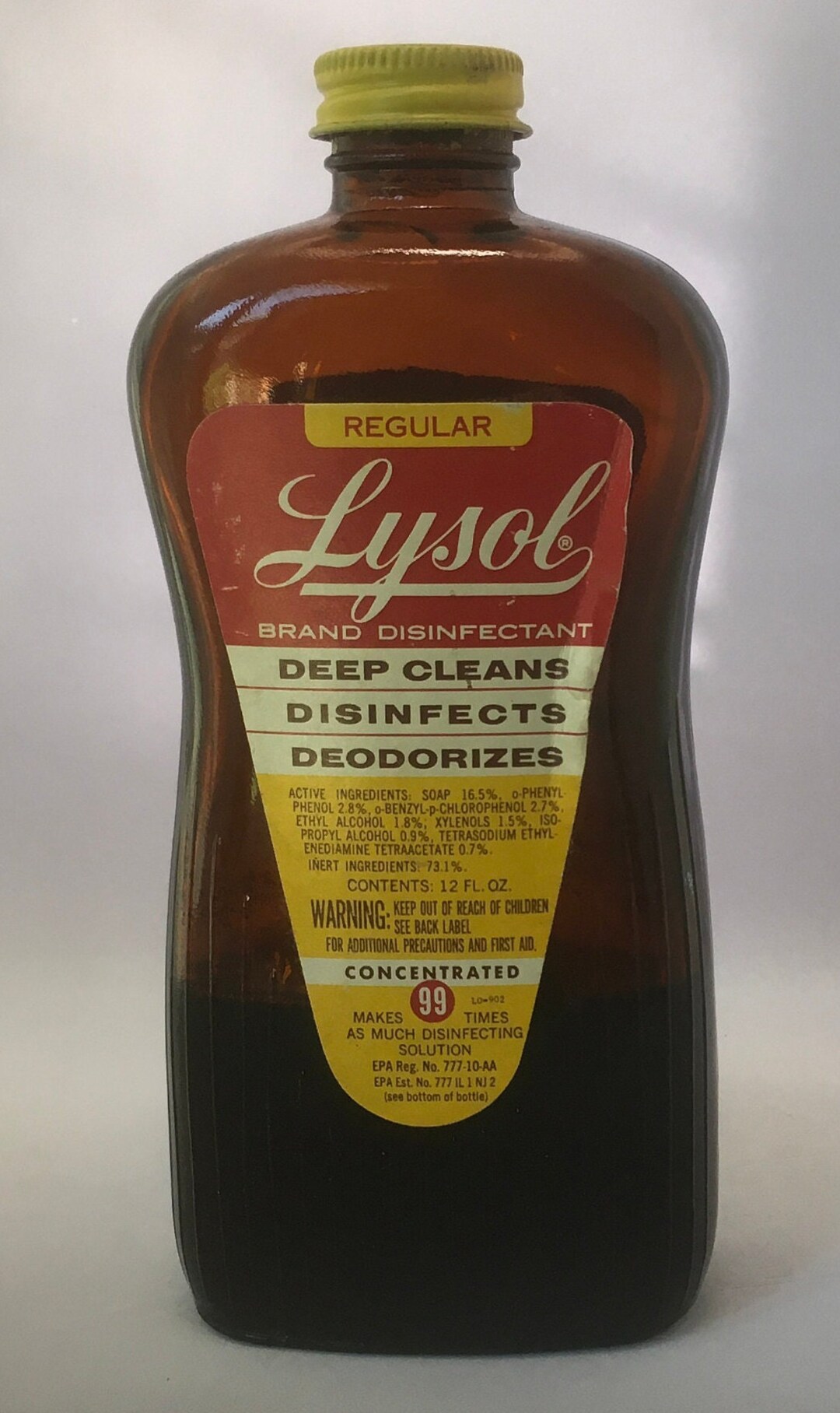 Vintage Lysol 12 Fl Oz Brown Amber Glass Bottle Complete Label Etsy