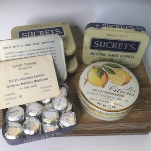Choice Old Tins Pharmacy Medicine Cabinet Vintage Décor Sucrets Collectible Grocer Five & Dime Display Tin Can Containers Stash Box