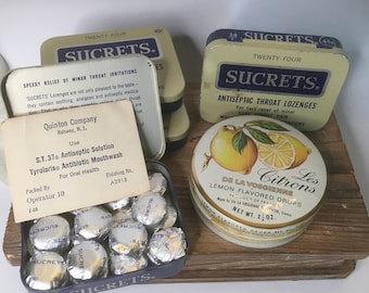 Choice Old Tins Pharmacy Medicine Cabinet Vintage Décor Sucrets Collectible Grocer Five & Dime Display Tin Can Containers Stash Box