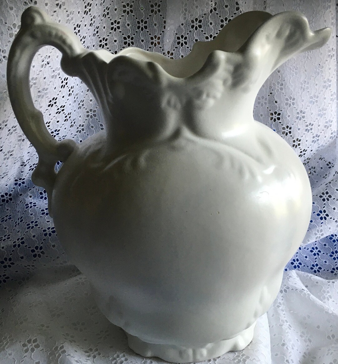 Imperial Pottery Handcrafted Joplin Missouri Large White Pitcher With
