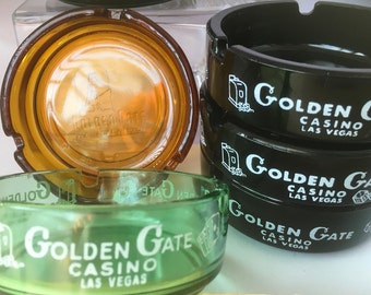 Vintage Golden Gate Hotel Casino Las Vegas Casino Glass Ashtray Trinket Dish Antique Memorabilia Green Glass Amber Glass Black