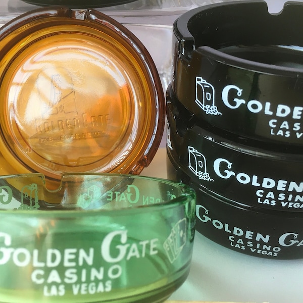 Vintage Golden Gate Hotel Casino Las Vegas Casino Glass Ashtray Trinket Dish Antique Memorabilia Green Glass Amber Glass Black