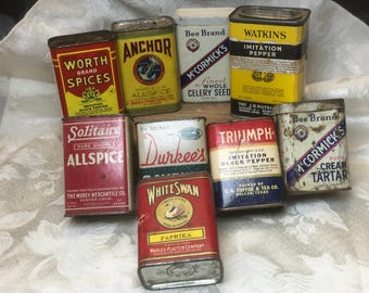 Choice Vintage Pantry Shelf Cooking Farmhouse Country Kitchen Spices Seasonings Bee Brand Watkins Durkees Triumph Solitair Worth Anchor