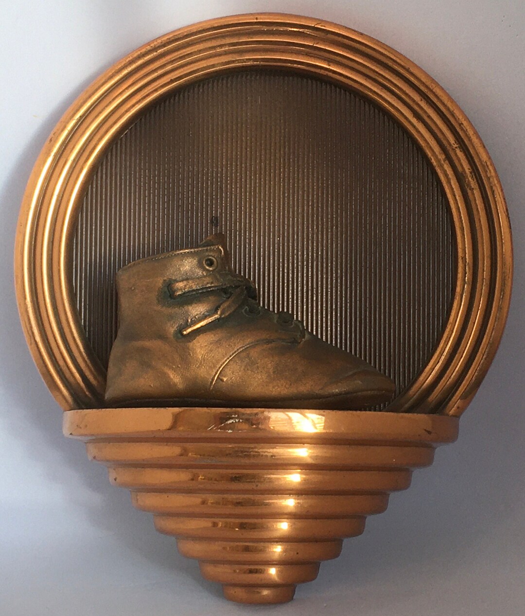 Pair Heavy Metal Patinated Bronze Color Corrugated Background Art Deco