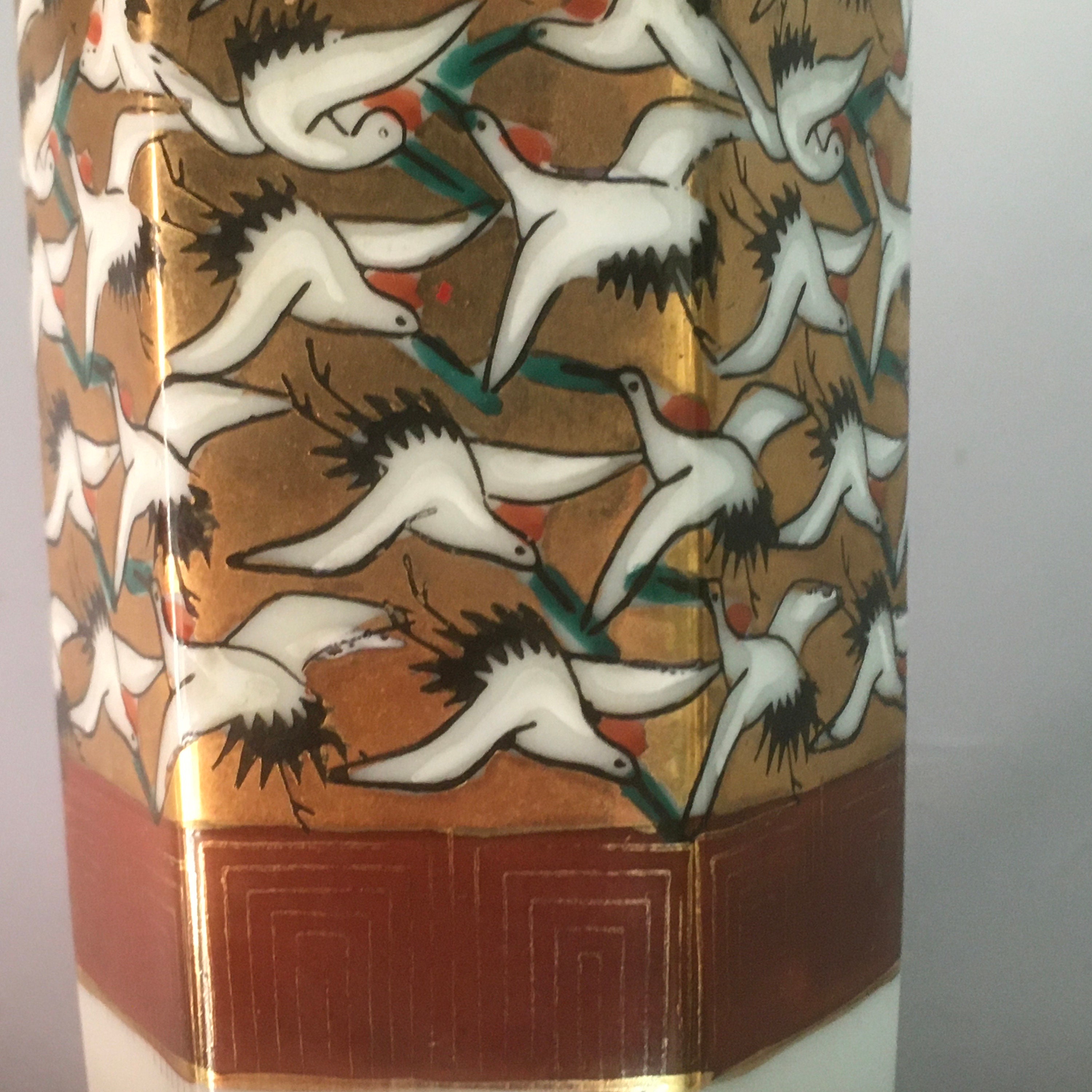 Choice Vintage Hexagon Kutani Porcelain Sake Bottle Jar Vase