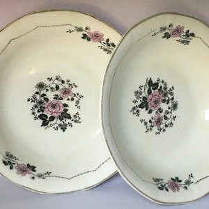Pair of Vintage French China Company F.C Co Side Bowls White Porcelain Gold Trim Ruffled Edge Pink Purple Floral Flower Bouquet Finger Bowls