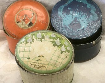 Choice Empty Powder Box Vintage Vanity Décor Cheramy April Shower Three Flowers Richard Hudnut Blue Victorian Dusting Powder Tins Guest Bath