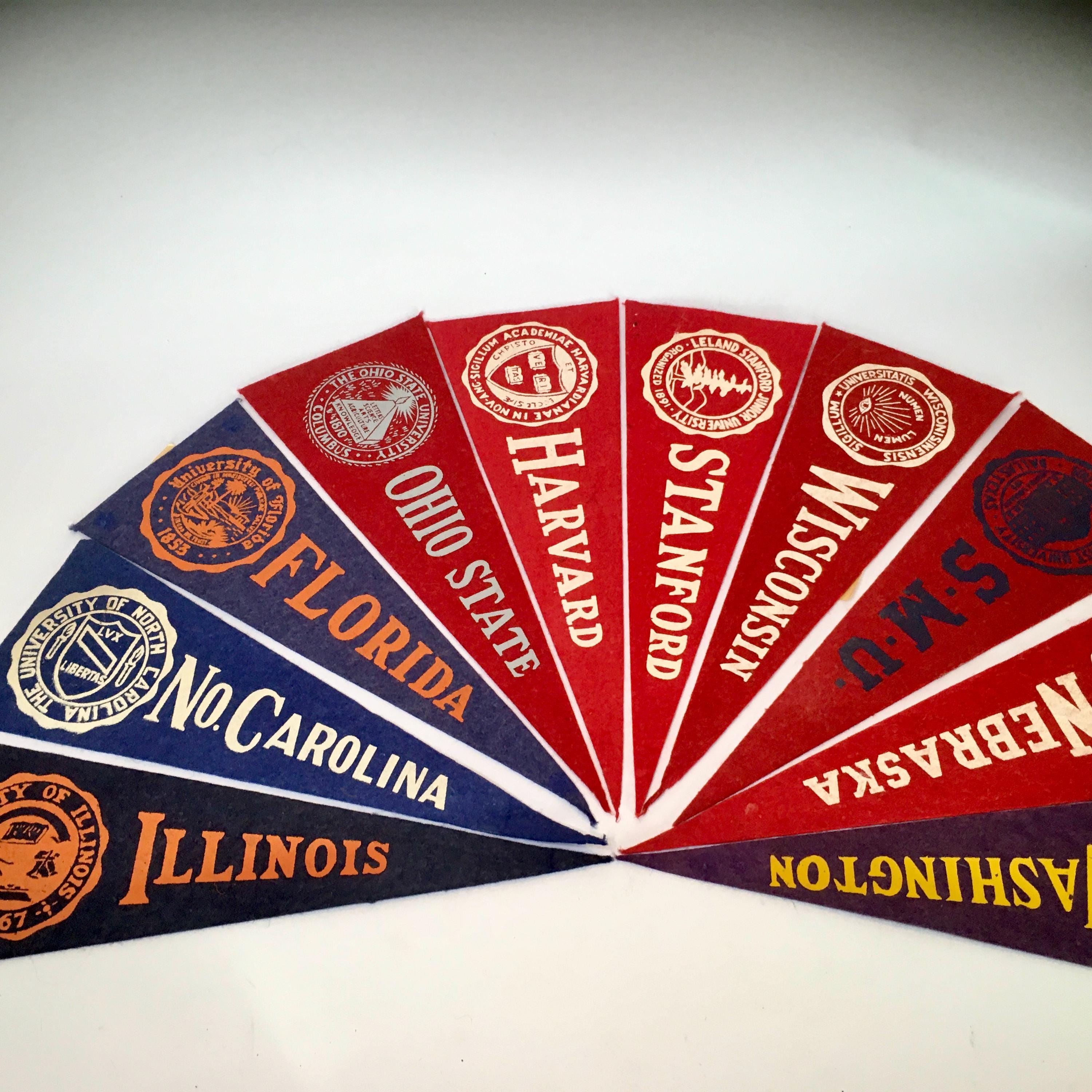 Set Vintage 1930s Hormel Felt College Pennant Harvard Stanford