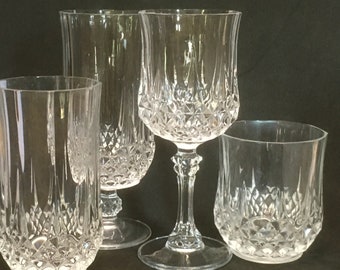 Choice Vintage Lead Cut Chystal Longchamp Cristal d’Arques Wine Glass Tea Glass Goblet Highball Elegant Tablescape Stemware Home Bar Décor