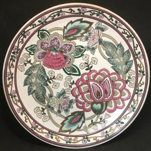 Classic Traditions JCPenney Exclusive Chinese Peony Porcelain Chinoiserie Pink Floral Glossy Colorful Decorative Plate
