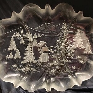 Mikasa Christmas Story Crystal Serving Platter Clear Glass Tray