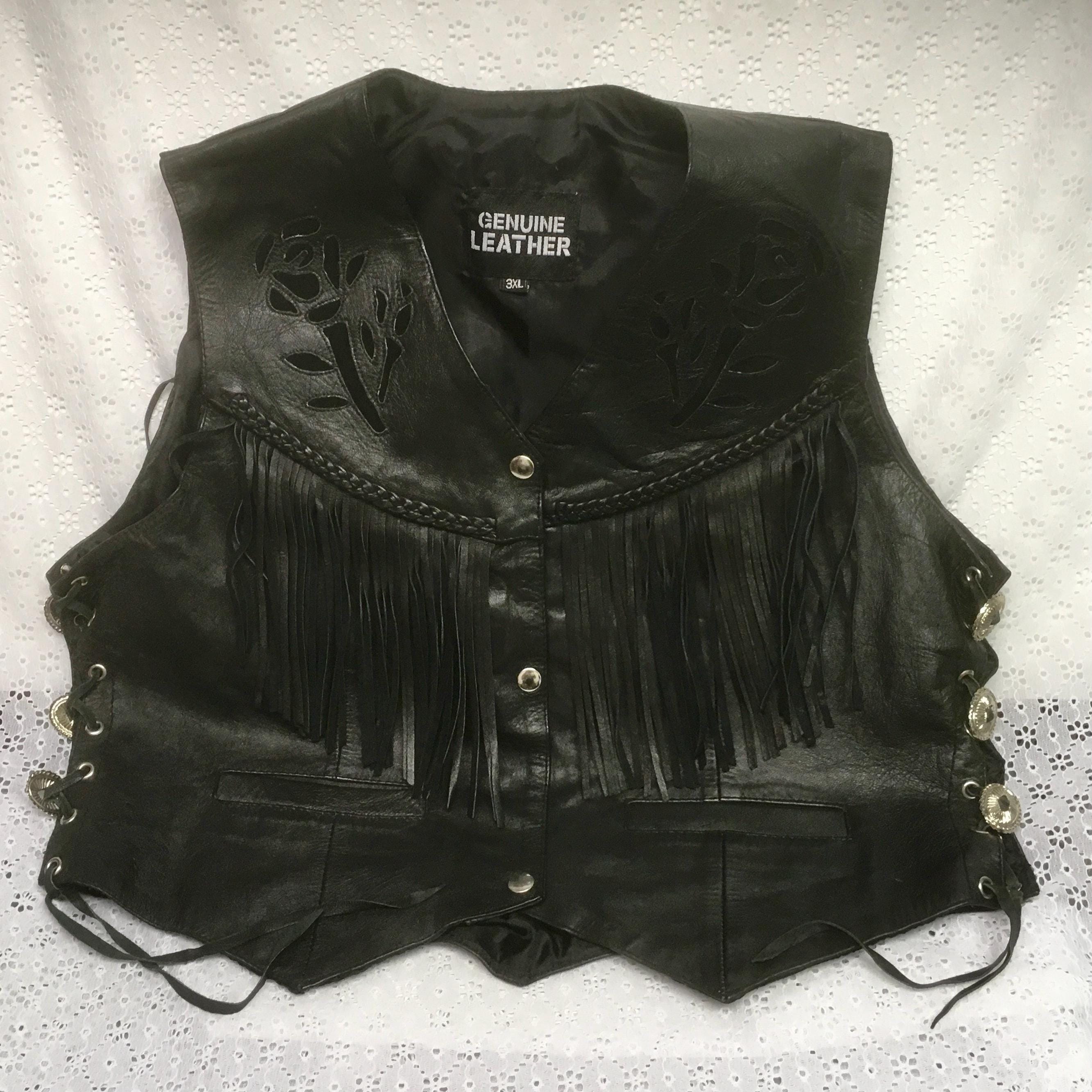 Concho Leather Vest - Etsy