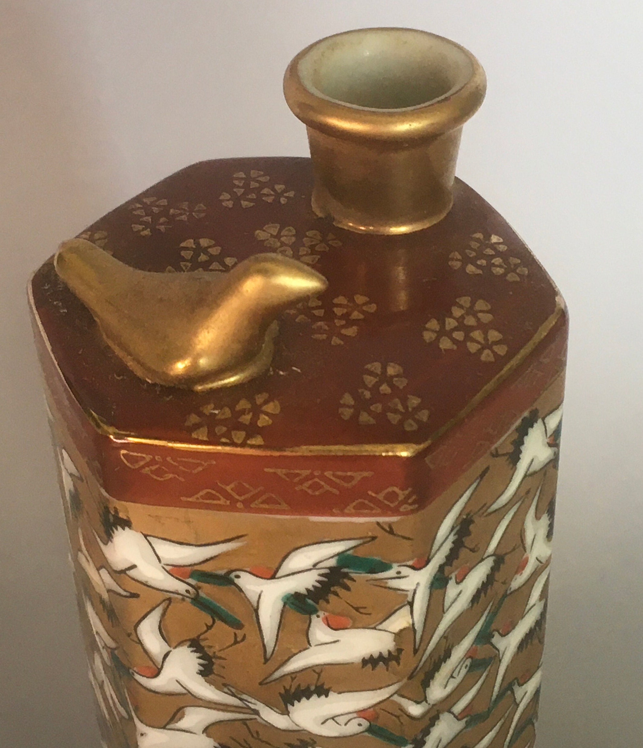 Choice Vintage Hexagon Kutani Porcelain Sake Bottle Jar Vase