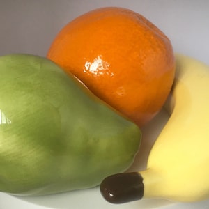 3 Pieces Ceramic Artificial Realistic Painted Fake Food Food Produce Banana Pear Orange Tangerine Fruit Bowl Summer Harvest Decor