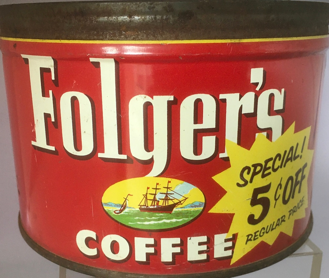 1950s Tin Folgers Coffee Can Logo Advertising Americana Memorabilia Etsy