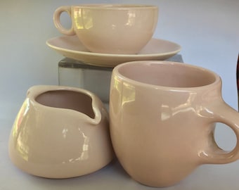 Choice Iroquois Casual China by Russel Wright Coffee Cup Teacup and Saucer Creamer Glossy Pink Sherbet Elegant Simplicity