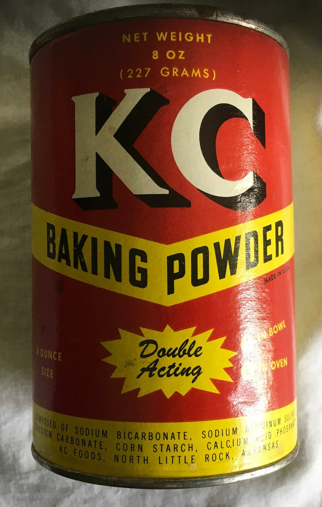 Vintage, Antique KC Baking Powder Jar With Red and Yellow Label