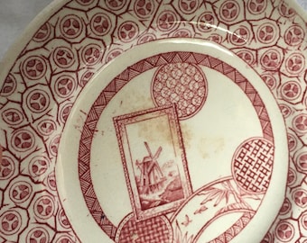 Vintage Holmes Stonier Hollinshead HS & H Avona Pattern Victorian Era Red Transfer-ware Butter Pat Side Plate Appetizer Dish Butler Plate