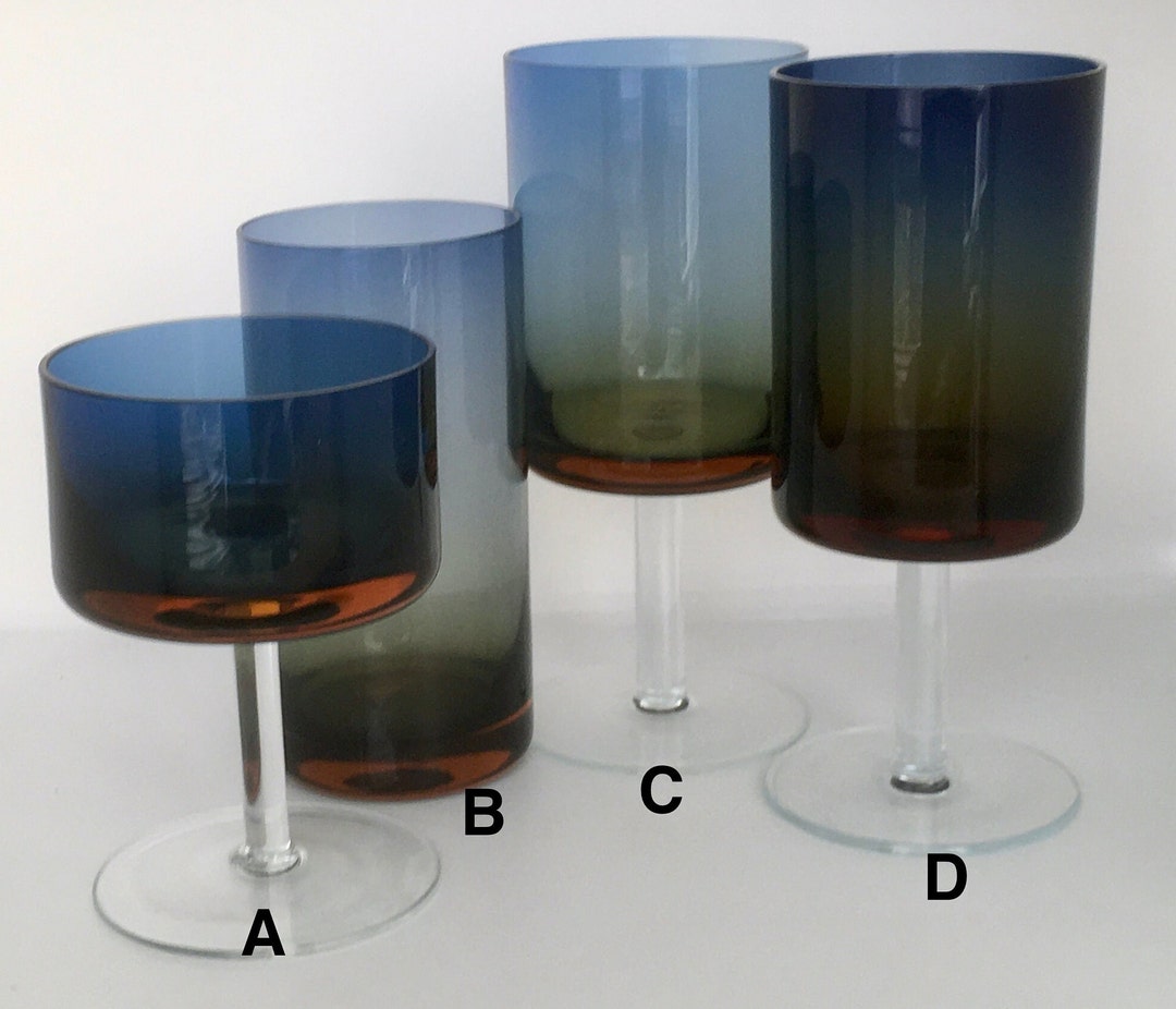 Rare Elegant Drinkware 1960s 70s Denby Bluerina Glass Ombre Blue Red