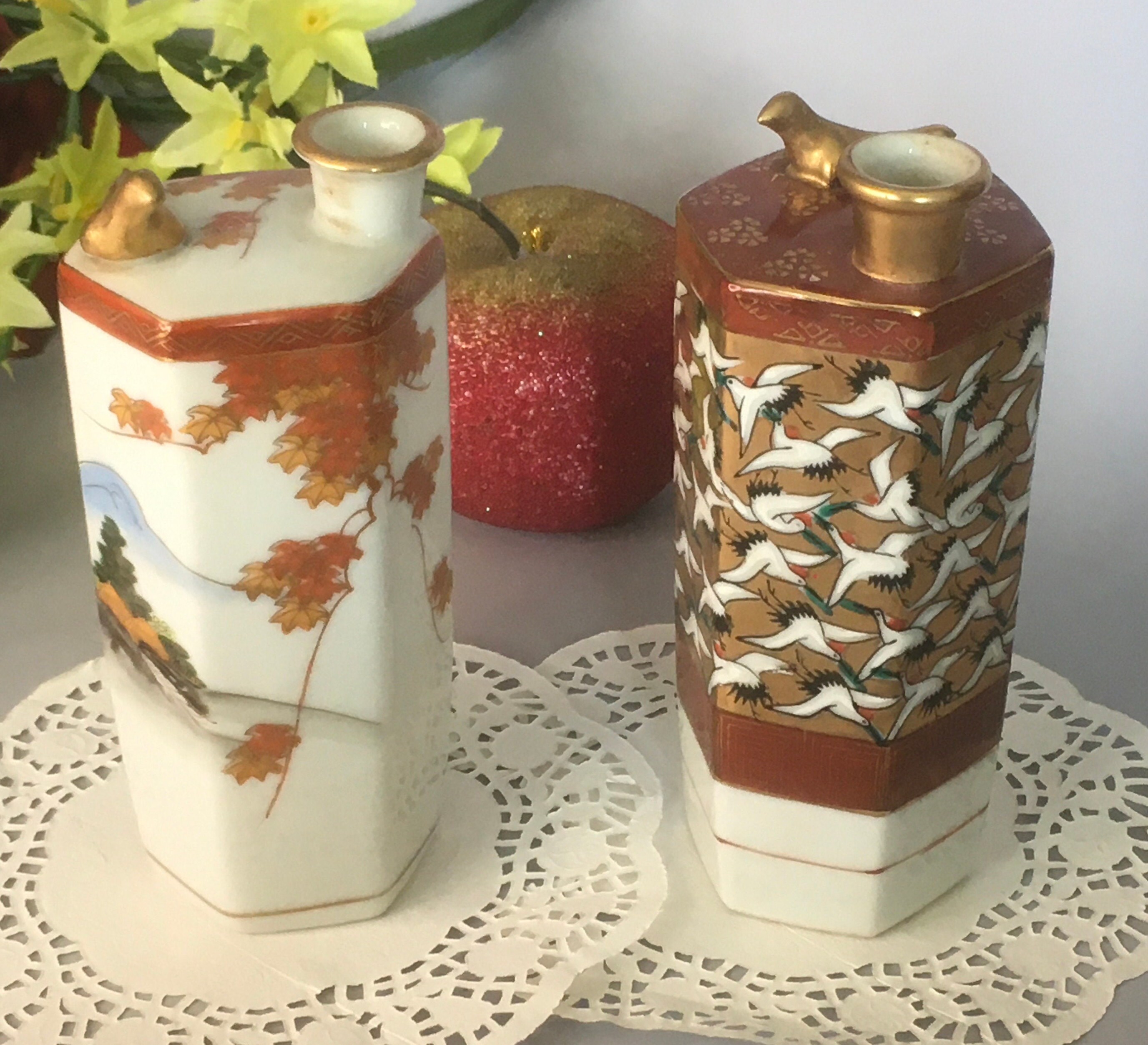 Choice Vintage Hexagon Kutani Porcelain Sake Bottle Jar Vase Marked Japan Yamazaki China Kutaniyaki Whistling Bird Landscape Flying Cranes - Etsy Finland Choice Vintage Hexagon Kutani Porcelain Sake Bottle Jar Vase Marked Japan Yamazaki China Kutaniyaki Whistling Bird Landscape Flying Cranes - Etsy Finland