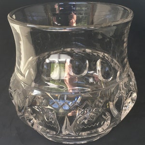 Clear Glass King Crown Thumbprint Smooth Edge Sunburst Pickle Jar Footed Vase Spooner Candle Holder Centerpiece 4”