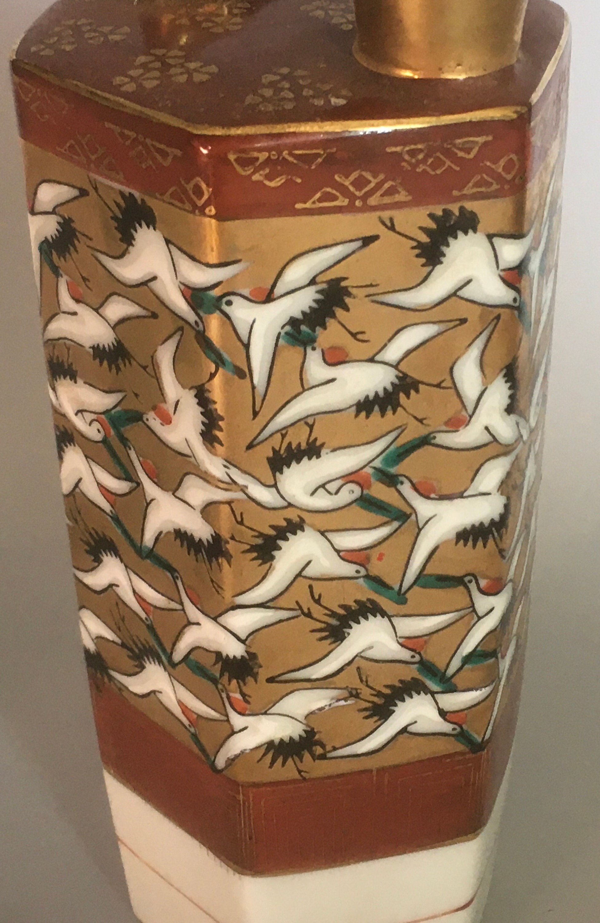Choice Vintage Hexagon Kutani Porcelain Sake Bottle Jar Vase