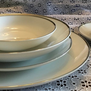 Harmony House Moderne China Made in Japan Tableware - White with Platinum Silver Trim