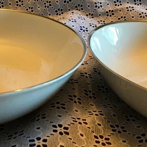 2 Large Oval 10” Serving Bowls Harmony House Moderne China White Porcelain Silver Trim Japan China Classic Table Setting Elegant Dining