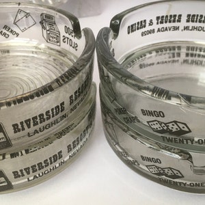 Vintage Ashtray Trinket Dish Riverside Resort and Casino Laughlin Nevada  Round Clear Glass with Black Graphic logo